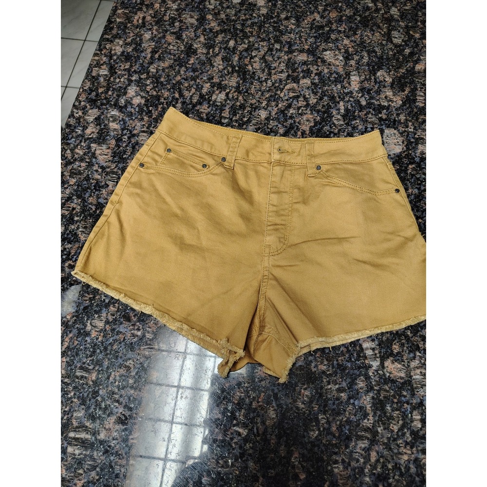 Rewash Brand Womens Mustard Yellow Frayed Hem Denim Shorts Size 26 High Rise